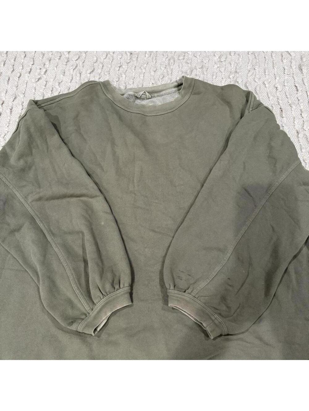 Olive Green Crewneck Sweatshirt with Balloon Sleeves
